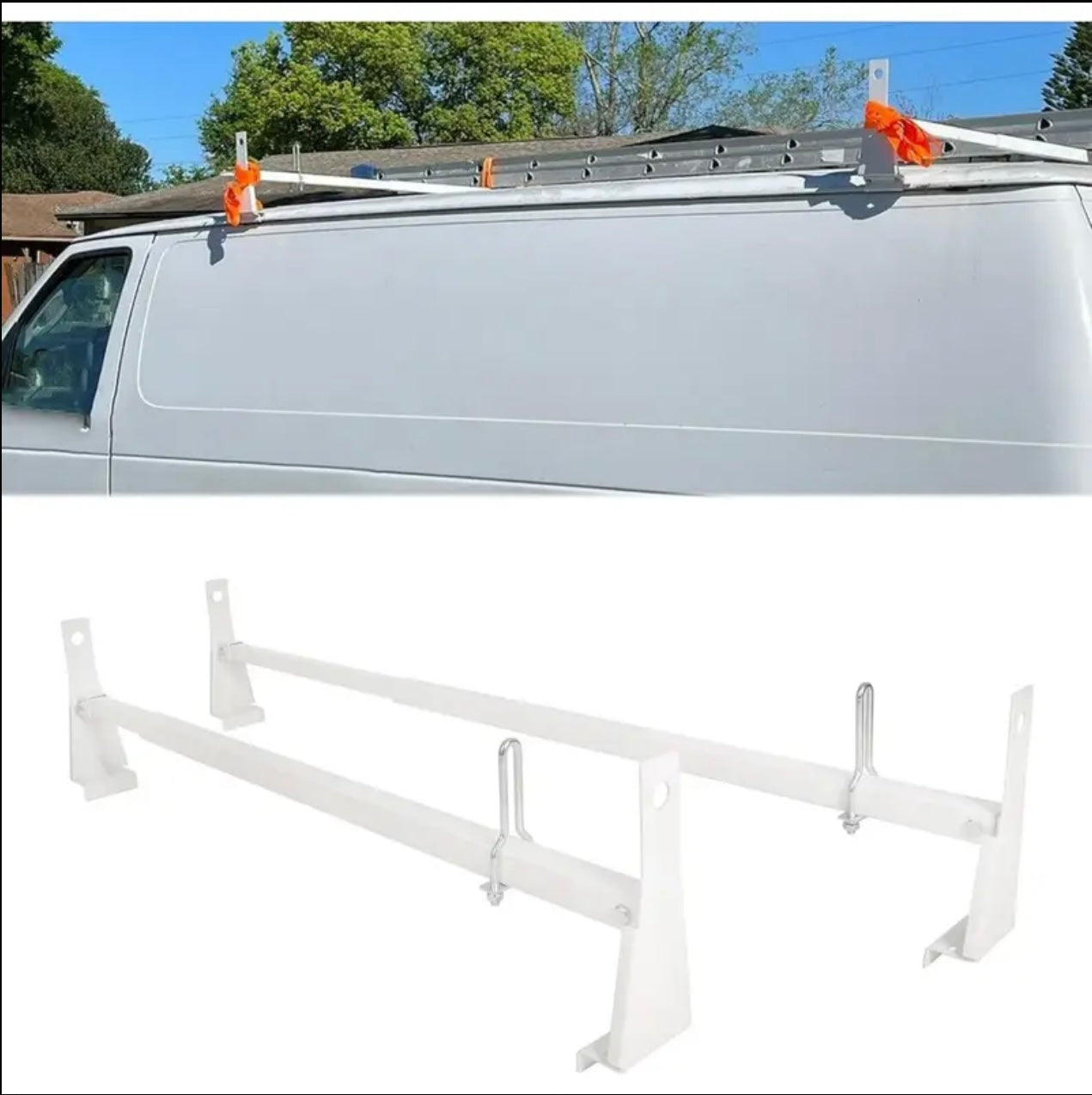 Portaequipajes de techo universal para escaleras, compatibles con Express 2003-2017 para GMC Savana, 1999-2014 Ford E-Series, con capacidad de 700 libras, ajustables, 2 barras para carga de madera, kayak, canoa y tubos