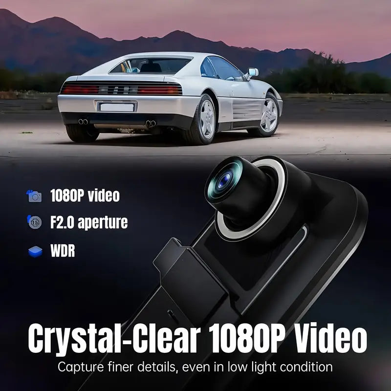 Cámara de Espejo para Auto con Pantalla Táctil IPS 4K, Cámaras Delantera y Trasérra, 9.66 Pulgadas. Ángulo Amplio 170°+ 140", Visión Nocturna, Sensor G., Grabación en Bucle. 170º +140 º Grados Gran Angular Lente AHD Para Vehículos Y Flotillas