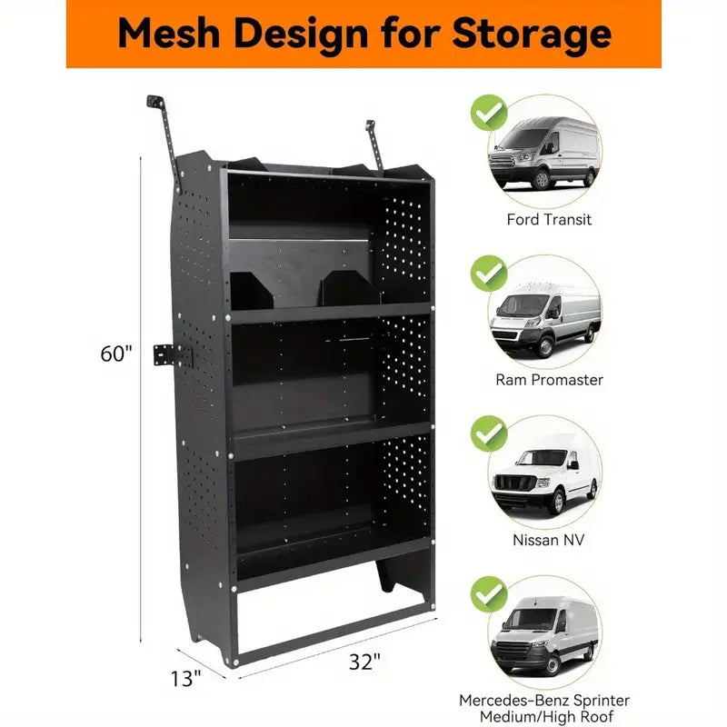 Estantería para Furgoneta de Carga de 32''W x 60''H x 13''D Adecuada para Ford Transit, Promaster, Sprinter, para Chevy Express con Techo Medio/Alto, Almacenamiento de Estanterías de Acero