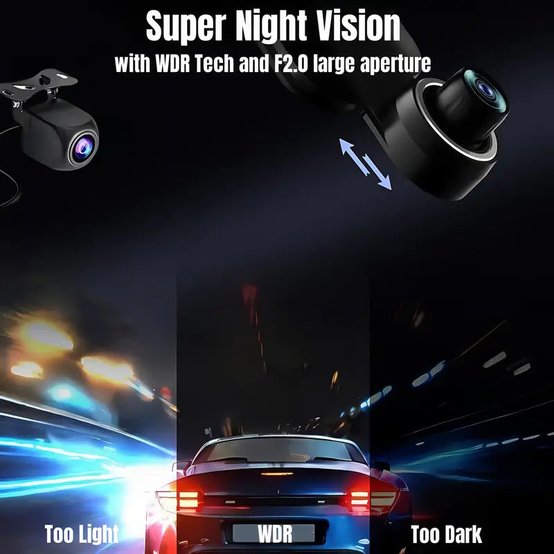 Cámara de Espejo para Auto con Pantalla Táctil IPS 4K, Cámaras Delantera y Trasérra, 9.66 Pulgadas. Ángulo Amplio 170°+ 140", Visión Nocturna, Sensor G., Grabación en Bucle. 170º +140 º Grados Gran Angular Lente AHD Para Vehículos Y Flotillas